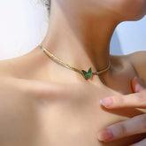 Stainless Steel Gold Plated Enamel Butterfly Necklace